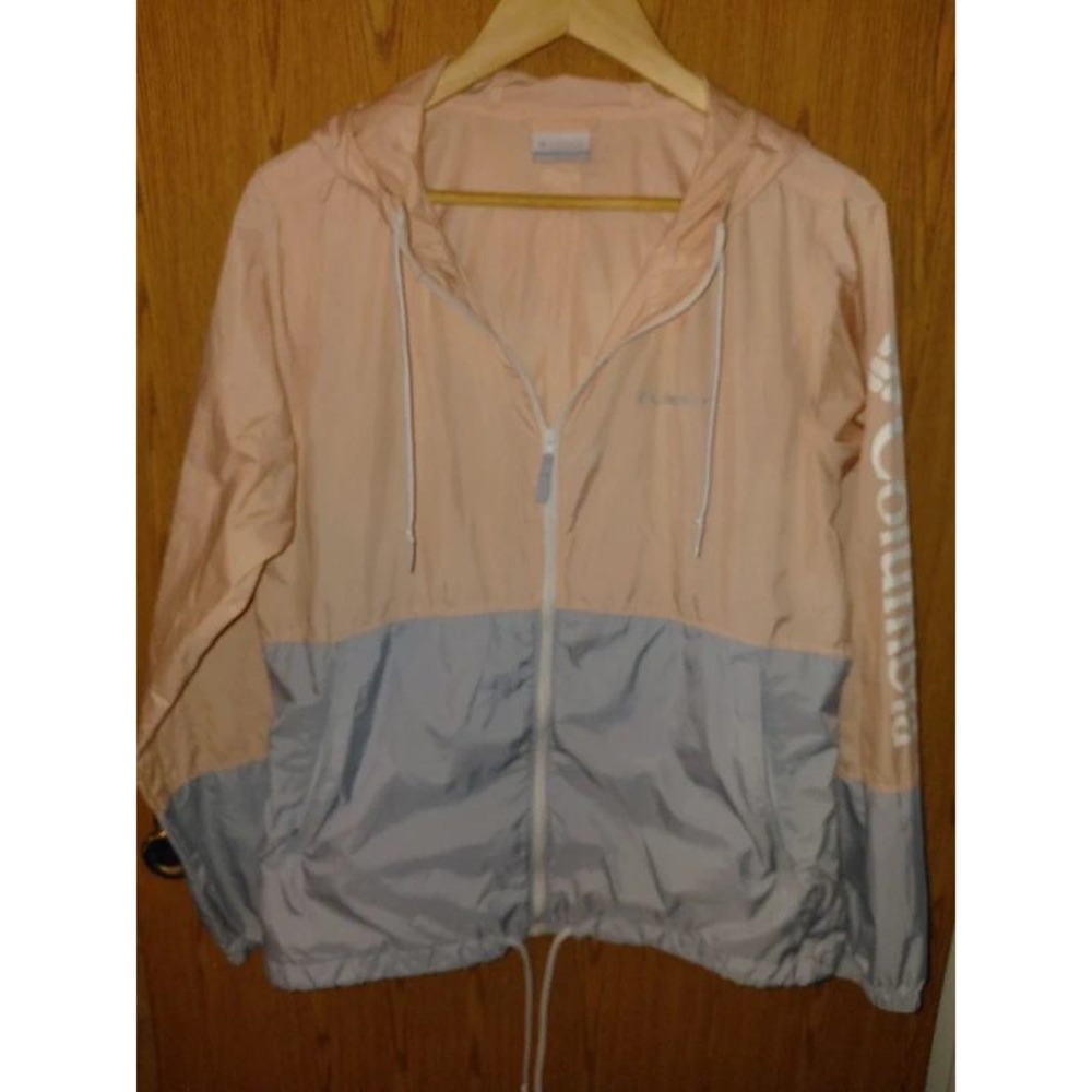Columbia Womens Flash Forward Windbreaker Jacket Peach Grey Colorblock Hooded M